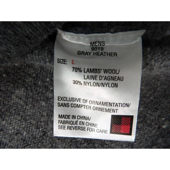 Woolrich Large Wool Sweater Gray V Neck Lambswool Gray Heather Fishermen Grandpa - Picture 5 of 11